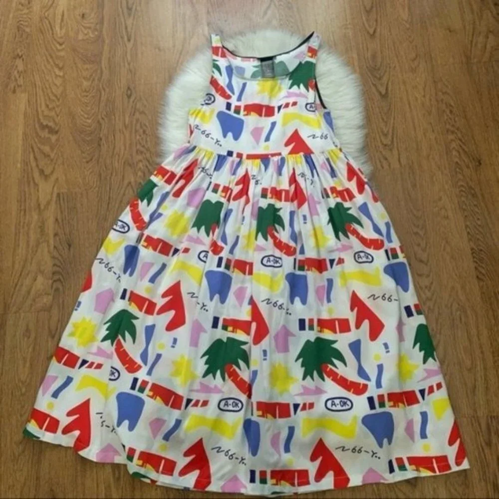 Nooworks A OK Naomi Sleeveless Unlined Colorful pleated hidden Pockets dress XS